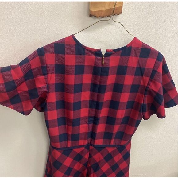DRAPER JAMES | red navy blue tartan plaid fit and flare short sleeve dress 4 - Picture 5 of 9